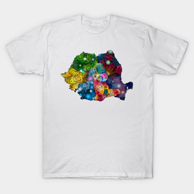 Spirograph Patterned Romania Counties Map T-Shirt by RachelEDesigns